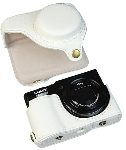 MUZIRI KINOKOO Étui pour appareil photo numérique Panasonic Lumix DC-TZ99, étui de protection en cuir PU pour Lumix TZ99, sac de transport amovible avec bandoulière réglable, blanc
