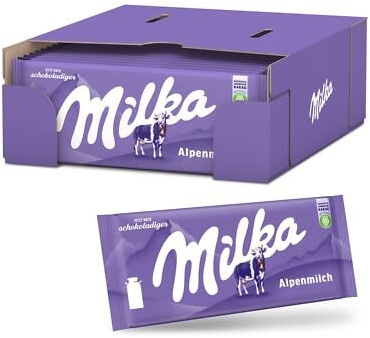 Milka Cioccolato al Latte delle Alpi, 90g, Confezione da 25 Tavolette