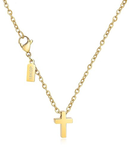 DJADEE Kette mit Kreuz Anhänger Gold 750 vergoldet Premium Edelstahl 316L Wasserfest Hypoallergen Hochglanzpoliert Geschenk Damen Herren Kinder Halskette 18 Karat gestempelt