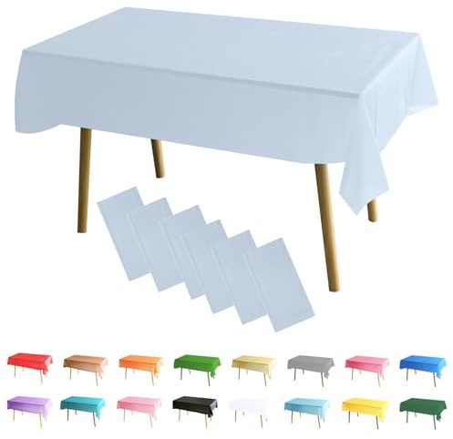 MOMAHUA Tischdecke Abwaschbar 6er Set, Pastell Blau PEVA Tischdecke Wasserdicht, 137 x 274 cm Wiederverwendbare Einfarbige Tischwäsche für Party, Geburtstag, Hochzeit, Garten & Esszimmer