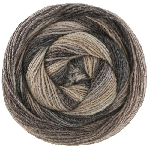 LANA GROSSA Gomitolo Fumo | Dochtgarn mit regelmäßigem Farbverlauf in breiten Streifen | Handstrickgarn aus 50% Schurwolle & 50% Acryl | 200g Wolle zum Stricken & Häkeln | 700m GarnFB 518
