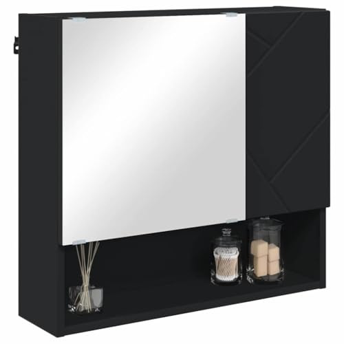 vidaXL Mirror Cabinet with Door Black 59 x 17 x 55 cm Engineered Wood, Modern Bathroom Mirror Cabinet, Rectangular Storage Unit, Compact Designer Furniture, Functional Indoor Wall Organizer