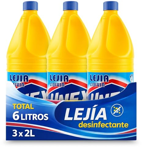 Lejia tradicional, Lejia Normal, Desinfectante Superficies, Uso en Baño, Cocina, Azulejos, Suelos, Aptas para desinfección de bebida y alimentos, Contiene 3 botellas de 2 Litros