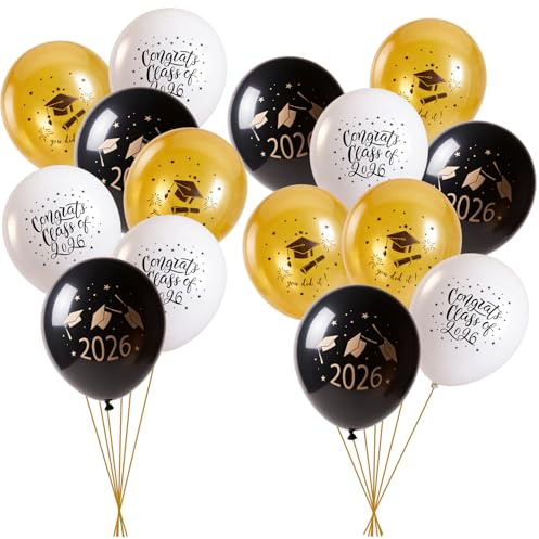 SUNBEAUTY Graduation Luftballons 2026 Abschlussfeier Deko 2026 Schwarz Gold Latexballons Deko Abschlussfeier Luftballons Graduation Dekoration 2026 Abi Abitur Bachelor Graduierung Party (15 Stück)