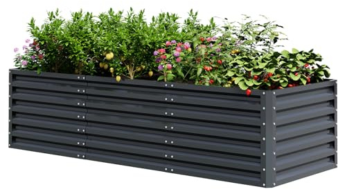UDPATIO Hochbeet aus Metall,240x60x90 cm,Zink-Aluminium Freistehendes Hochbeete für Garten und Balkon, 1296 L Pflanzkasten für Garten, zum Anbau von Gemüse, Blumen und Obst, Dunkelgrau