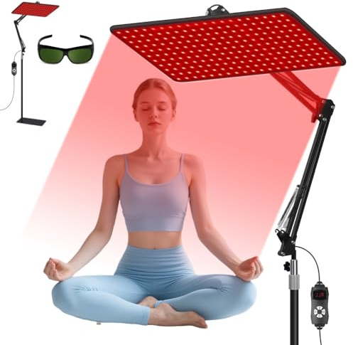 Piashow 200 LEDs Rotlichtlampe Infrarotlampe mit 5 Helligkeitsstufen für Ganzkörper & Gesicht, Großes Rotlicht Red Light Therapy Rote Lichttherapie, 3-Wellenlänge (660nm, 850nm, 940nm)