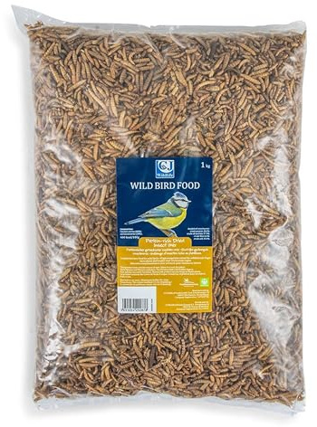 CJ Wildlife Getrocknete Insekten für Vögel 1kg – Wildvogelfutter ganzjährig – Calciumwürmer & Mehlwürmer – Proteinreich über 15% Eiweiß – Vogelfutter für Wildvögel
