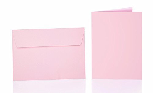 Paper24 25 Faltkarten blanko mit Umschlag 120x170 mm, Briefumschläge B6, Doppelkarten mit Umschlag sind ideal für Geburtstag in Rosa