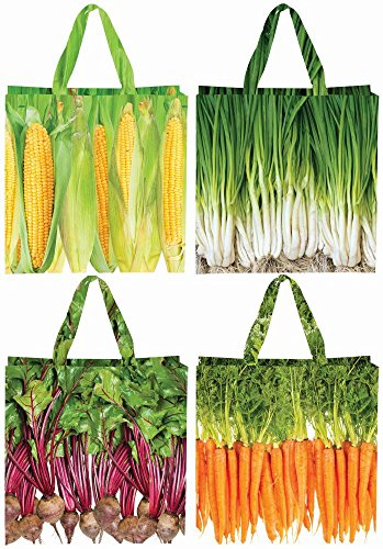 Esschert Design Einkaufstasche Gemüse, Mais/Zwiebel/Lauch/Karotten Optik, Design sortiert, Kunststofftasche