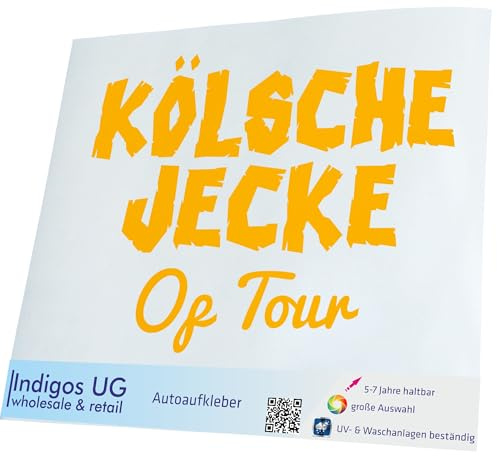 INDIGOS UG Aufkleber Autoaufkleber - JDM Die Cut - Fasching - Kölsche Jecke Kölner Dom op Tour Köln Design - 140X100mm gelb Auto Laptop Tuning Sticker Heckscheibe LKW