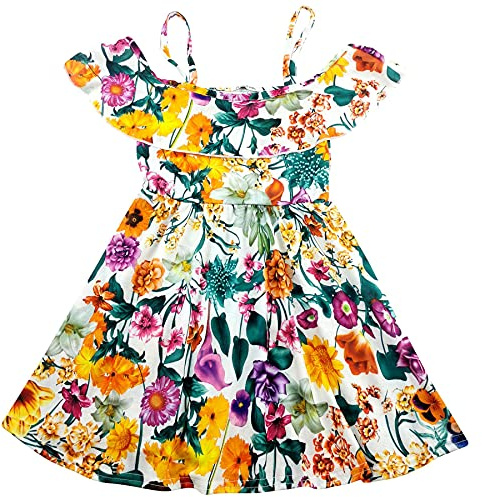 A2Z 4 Kids Girls Skater Dress - Off Shoulder Dress Floral Ivory 9-10