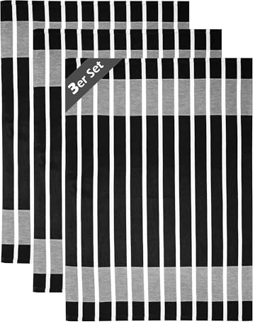 Lashuma Geschirrhandtücher Baumwolle Set, Trockentücher Gestreift Schwarz – Weiß 50x70 cm