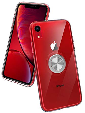 SORAKA Durchsichtige Hülle für iPhone XR mit 360 Grad drehbarem Ringständer Weicher TPU transparenter Schutzhülle mit Metallplatte für Handyhalterung Auto KFZ Magnet Stoßdämpfung