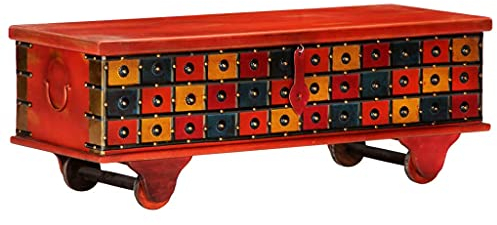 vidaXL Akazie Massiv Aufbewahrungstruhe Holztruhe Truhe Kiste Truhentisch Couchtisch Wohnzimmertisch Beistelltisch Tisch Rot 110x40x40 cm Stauraum