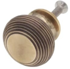 Infinity Decor Traditional Style Reeded Beehive Solid Brass Cupboard Knob Aged Brass Pull Handle 40mm – Ideal for Drawer Cabinets Doors