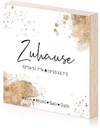 Zuhause Koordinaten Holzbild Einweihungsgeschenk 15x15 zum hinstellen aufhängen mit Spruch auf Holz als Geschenk zum Einzug oder Geschenkidee zur Einweihung Jahrestag Richtfest Geburtstag Wand-Bild