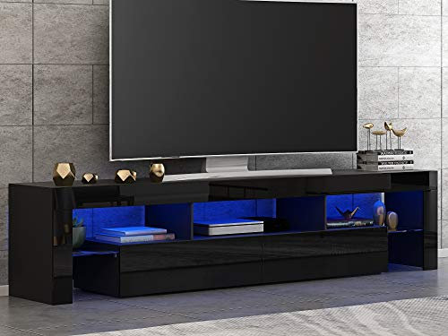 Panana Front RGB LED TV Stand Cabinet Unit Modern 160cm TV Desk with Storage for Entertainment Living Room (Black)