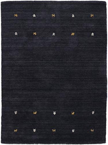 carpetfine Wollteppich Gabbeh Uni Schwarz 200x250 cm | Moderner Teppich für Wohn- und Schlafzimmer