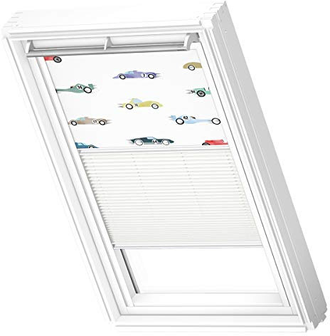 VELUX Original Dachfenster Duo Verdunkelungsrollo für PK06, Rennautos, mit weißer Führungsschiene