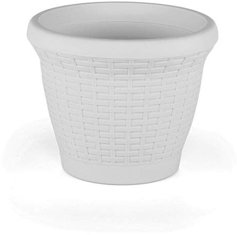 Flower Plant Pot Rattan Style Garden Planters With Drip Tray - 6 Sizes 3 Colours (Off White, 35.5cm Diameter x 27cm Height)