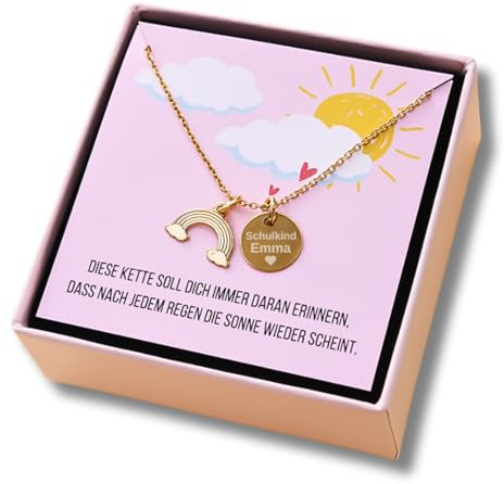 Halskette Regenbogen 925er Silber vergoldet mit Gravur personalisiert Einschulung Schultüte Taufe Kommunion Konfirmation