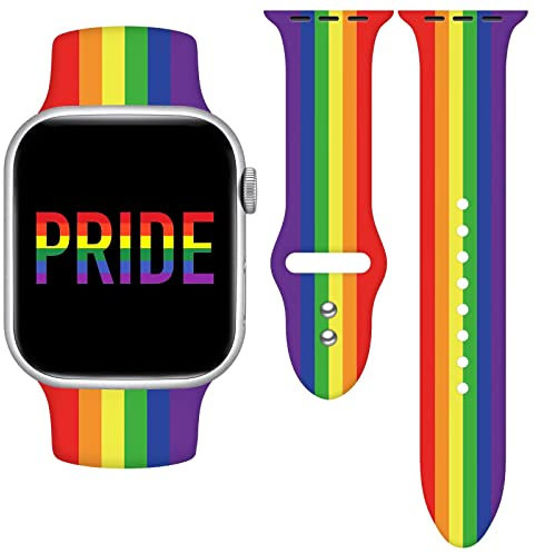 Pride Rainbow Sport LGBTQ Uhrenarmband, kompatibel mit Apple Watch, 42 mm, 44 mm, 45 mm, 46 mm, 49 mm, austauschbares Silikon-Smartwatch-Armband für iWatch Serie SE 11, 10, 9, 8, 7, 6, 5, 4, 3, 2, 1