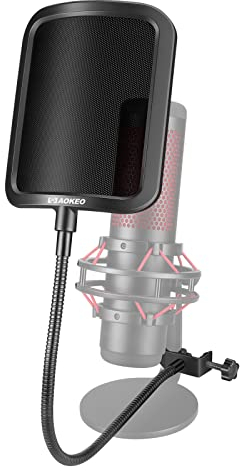 Aokeo Professional Microphone Metal Pop Filter Mask Shield For Blue Yeti,HyperX QuadCast and Any Other Microphone,Mic Wind Pop Screen With a Flexible 360° Gooseneck Clip Stabilizing Arm