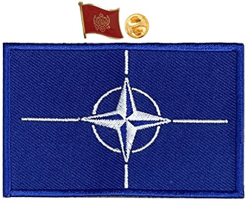 A-ONE 3D NATO Mark Tactical Emblem-Flecken + Montenegro-Metall-Flag-Brosch-Stift, Applikation für Garrison Cap Beret Helm Denim Jacke Uniform Uniform Molle Canvas Bag Bomber Jacke Nr. 422 + 436p