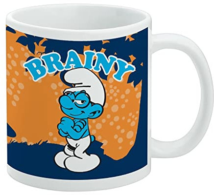 Brainy Smurf Neon Keramik Kaffeetasse, Neuheit Geschenk Tassen für Kaffee, Tee und Heißgetränke, 325 ml, Weiß