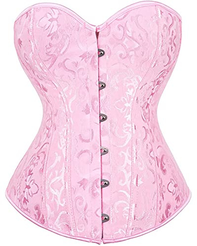 Grebrafan Medieval Night Out Renaissance Corset Bustier Top (UK(6-8) S, Pink)