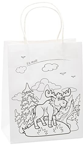 K3T 80014 Geschenk-/Ausmaltüten Elch, 3er Packung, Größe: Mittel (HxBxT 23 x 18 x 10 cm)