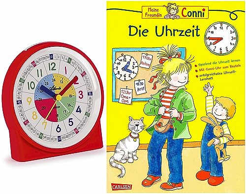 Atlanta Kinderwecker Ohne Ticken Mädchen Rot mit Lernbuch Conni Buch Uhrzeit Lernen - 2125/1 BUBS