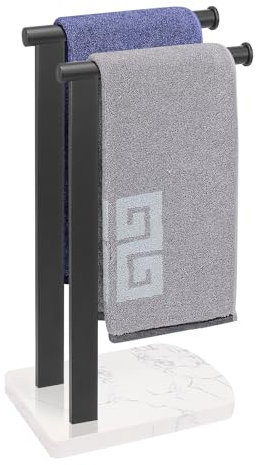 NearMoon Porte-serviettes avec base en marbre équilibrée, support en acier inoxydable SUS304 en forme de L, barre porte-serviettes autoportante pour salle de bain et cuisine (double tringle, noir mat)