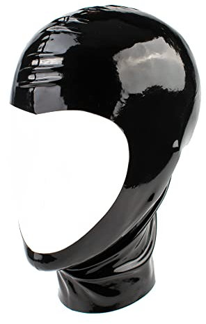 Rubberfashion Latex Maske - Latexmaske Haube offenes Gesicht für Damen und Herren schwarz 0.4mm L