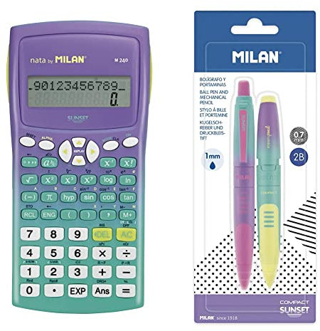 Blíster calculadora científica M240 Sunset Verde & BLÍSTER 1 BOLÍGRAFO + 1 PORTAMINAS Compact Sunset