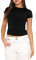 Women's Basic Slim Fit T-Shirt Top Short Sleeve Y2K Tops TikTok Influence Crop Top Club Party Streetwear(Black-1, S)