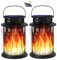 2 Stück Solar Laterne Flammenlicht Garten Hängelaterne Outdoor Solarleuchte Flammen Gartenlaternen IP65 Solar Licht Gartenleuchten Solarlaterne Flammenlampe Auto EIN/Aus Licht Sensor