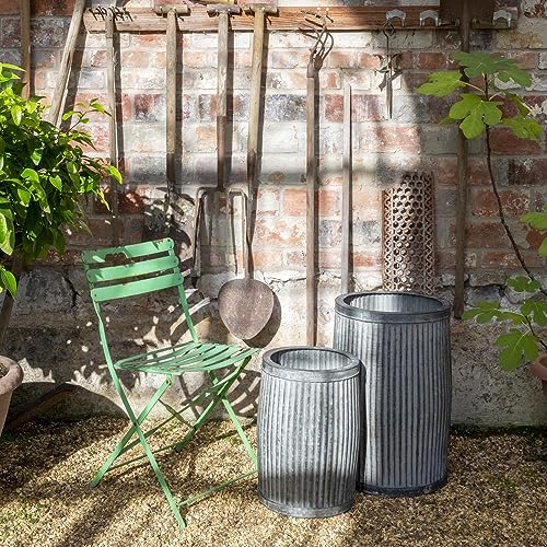 X Large Grey Zinc Dolly Tub Rustic Planter Plant Pot Ribbed Metal Drum Barrel