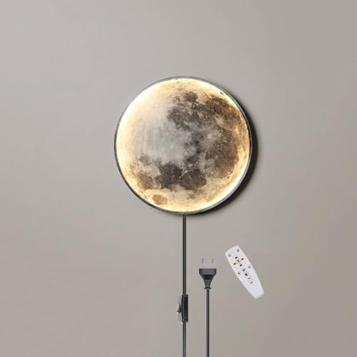 LED Mond Wandlampe Innen mit Schalter, Kinderzimmer Wandleuchte 18W Dimmbar mit Fernbedienung, Mondlampe Wand Nachttischlampe mit Stecker und Kabel Art Deco Wandbeleuchtung für Schlafzimmer Wohnzimmer