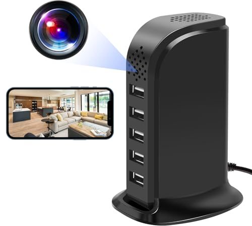 WiFi USB Charger Spy Camera, Spy Hidden Camera 5-Port USB Port 1080P Wireless Security Nanny Cam Mini Video Recorder with Motion Detection Remote View for Home Office