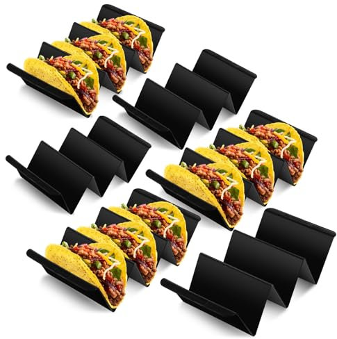 Baderke Mexiko Taco-Halter Ständer Set mit 6 schwarzen großen Tabletttellern Kunststoffhalter für Taco-Nacht, Dienstag, Karneval, Partyzubehör, spülmaschinenfest, mikrowellengeeignet