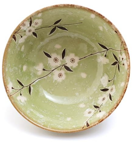D17cm,Japanese Ramen Bowl Cherry Blossom, Commercial Tableware (Green) for Any Noodle