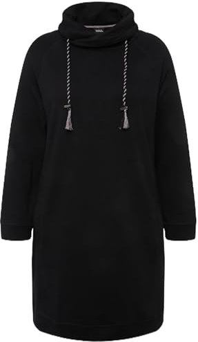 Ulla Popken Damen Sweatkleid, Stehkragen, Langarm, Taschen Kleid, Schwarz, 52 DE/54 DE