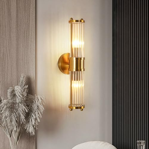 KRIPINC Wandleuchte Innen Vintage, Wandleuchte Innen Glas, Wandleuchte Gold, Wandlampe E14, Wandlampe Art Deco, Wandlampe Modern für Wohnzimmer Schlafzimmer Nachttisch Badezimmer