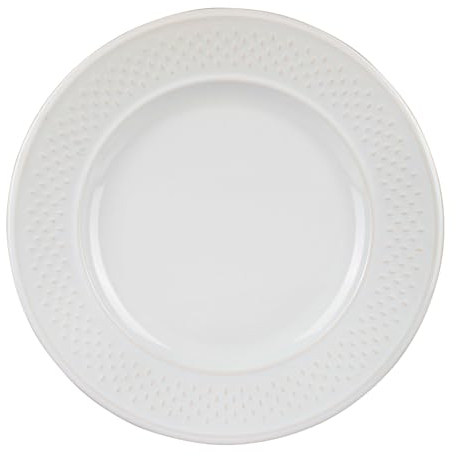 Geneviève Lethu 537945 Assiette Plate Modèle Grain de Riz - Faïence Blanche - Ø 27 cm