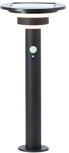 Lightbox LED lampe de borne avec solaire & détecteur de mouvement - lampe de borne moderne d'extérieur comme éclairage de chemin - 45 cm de hauteur - Ø 21 cm - 3 W, 430 lm, 3000 K - en acier