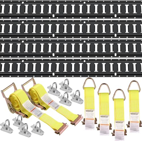VEVOR E-Track-Zurrschienen-Set, 18-teilig, 1524 mm E-Tracks-Set, inkl. 4 Stahlschienen & 8 O-Ring-Anker & 4 Zurrgurte mit D-Ring & 2 Ratschengurten, Sicherungszubehör für Lastenmotorräder, 907 kg