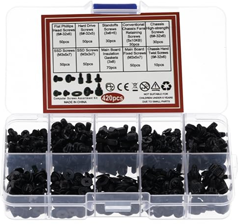 Juego de 420 tornillos para PC de AZ-Delivery – Juego completo de tornillos para ordenador para placa base, carcasa de PC, ventiladores y discos duros, incluye tornillos para placa base, tornillos de