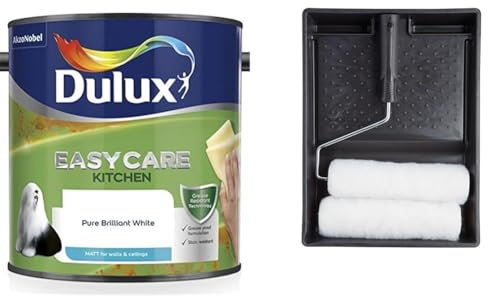 AKZO NOBEL (DIY DULUX), Pure Brilliant White, 2.5 L (Pack of 1) & Harris 101092005 Essentials Walls & Ceilings Twin Set | 1 x Tray, 1 x Frame, 2 x Roller Sleeves | 9