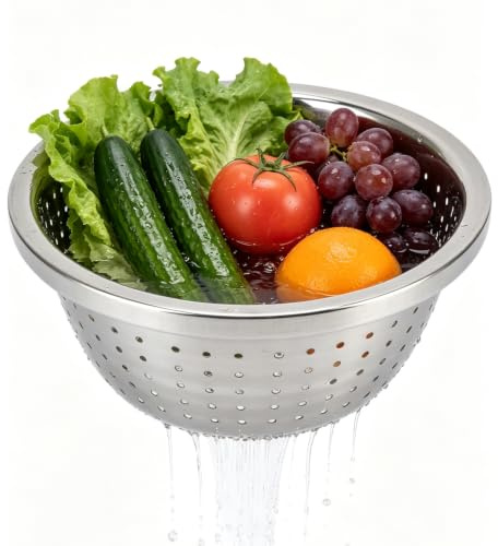 Mikroporöses Sieb aus Edelstahl Ø30 cm Küchensieb Edelstahlsieb Nudelsieb | Waschschüssel Salat Sieb Siebschüssel zum Waschen von Gemüse, Obst und Reis und zum Abtropfen von gekochten Nudeln